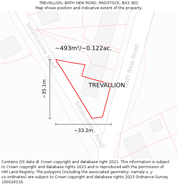 TREVALLION, BATH NEW ROAD, RADSTOCK, BA3 3ED: Plot and title map