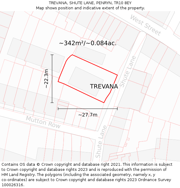 TREVANA, SHUTE LANE, PENRYN, TR10 8EY: Plot and title map