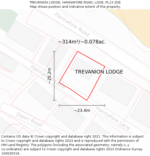 TREVANION LODGE, HANNAFORE ROAD, LOOE, PL13 2DE: Plot and title map