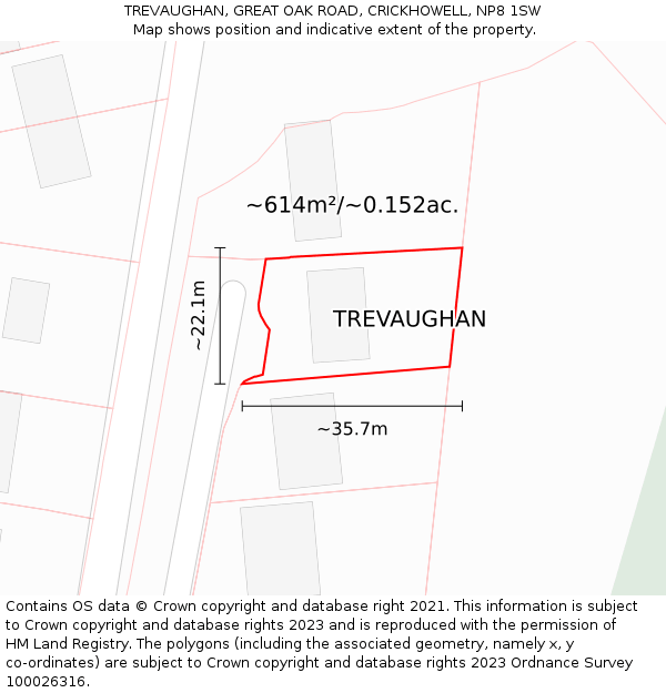 TREVAUGHAN, GREAT OAK ROAD, CRICKHOWELL, NP8 1SW: Plot and title map