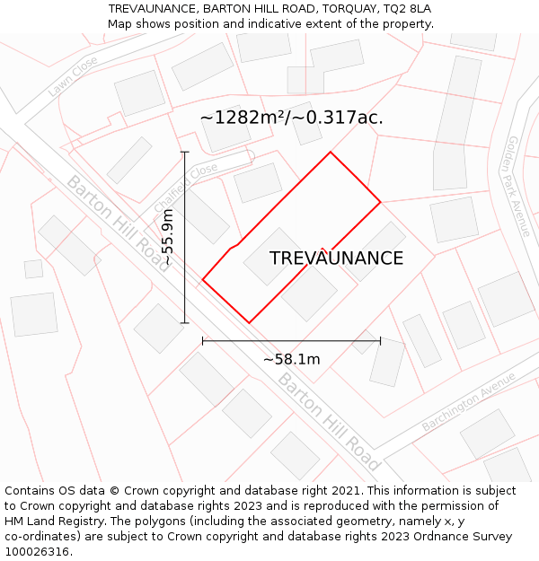 TREVAUNANCE, BARTON HILL ROAD, TORQUAY, TQ2 8LA: Plot and title map