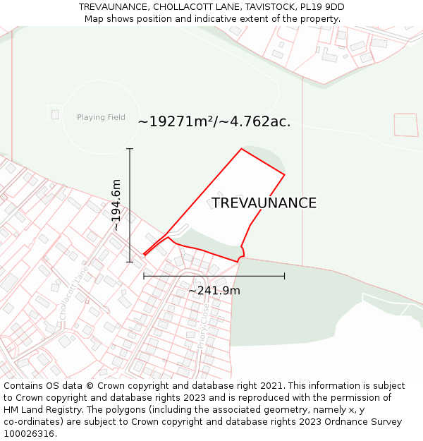 TREVAUNANCE, CHOLLACOTT LANE, TAVISTOCK, PL19 9DD: Plot and title map