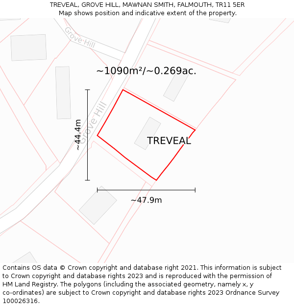 TREVEAL, GROVE HILL, MAWNAN SMITH, FALMOUTH, TR11 5ER: Plot and title map