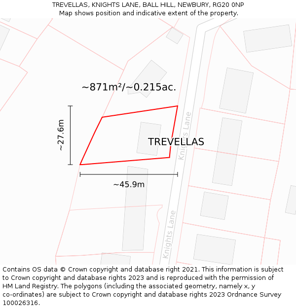 TREVELLAS, KNIGHTS LANE, BALL HILL, NEWBURY, RG20 0NP: Plot and title map