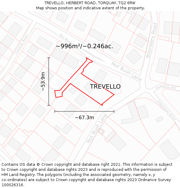 TREVELLO, HERBERT ROAD, TORQUAY, TQ2 6RW: Plot and title map