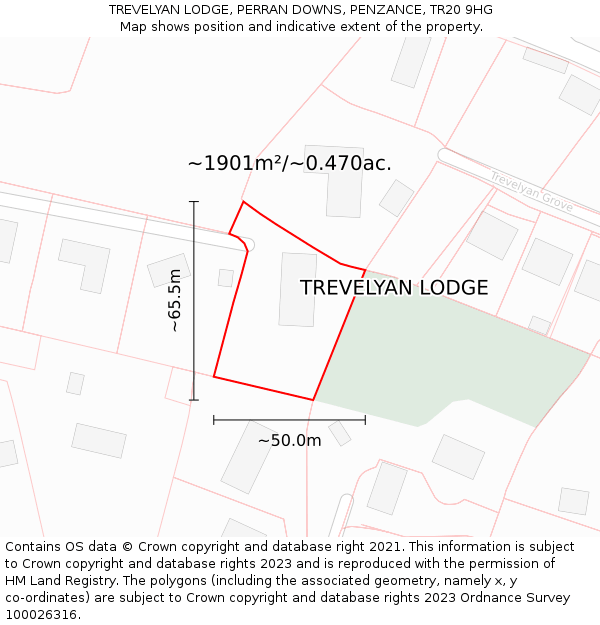 TREVELYAN LODGE, PERRAN DOWNS, PENZANCE, TR20 9HG: Plot and title map