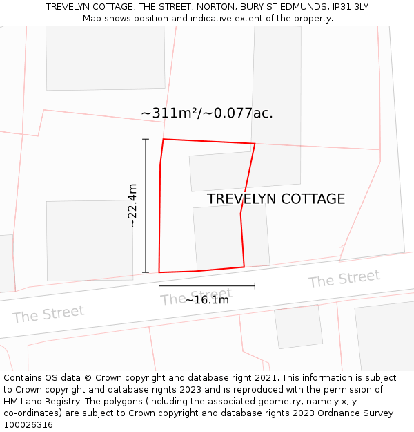 TREVELYN COTTAGE, THE STREET, NORTON, BURY ST EDMUNDS, IP31 3LY: Plot and title map