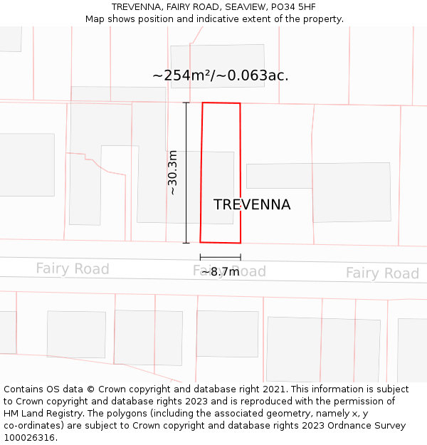 TREVENNA, FAIRY ROAD, SEAVIEW, PO34 5HF: Plot and title map