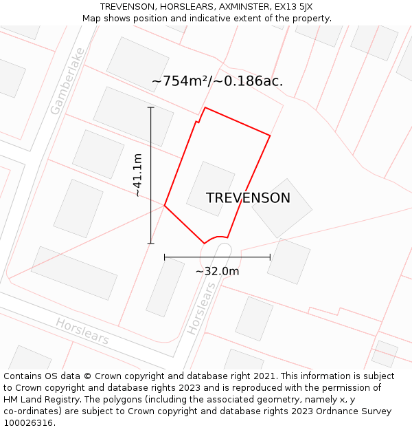 TREVENSON, HORSLEARS, AXMINSTER, EX13 5JX: Plot and title map