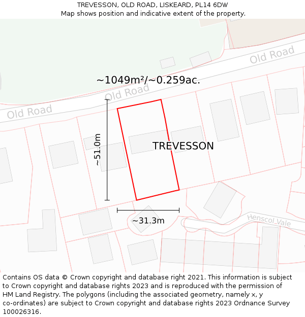 TREVESSON, OLD ROAD, LISKEARD, PL14 6DW: Plot and title map