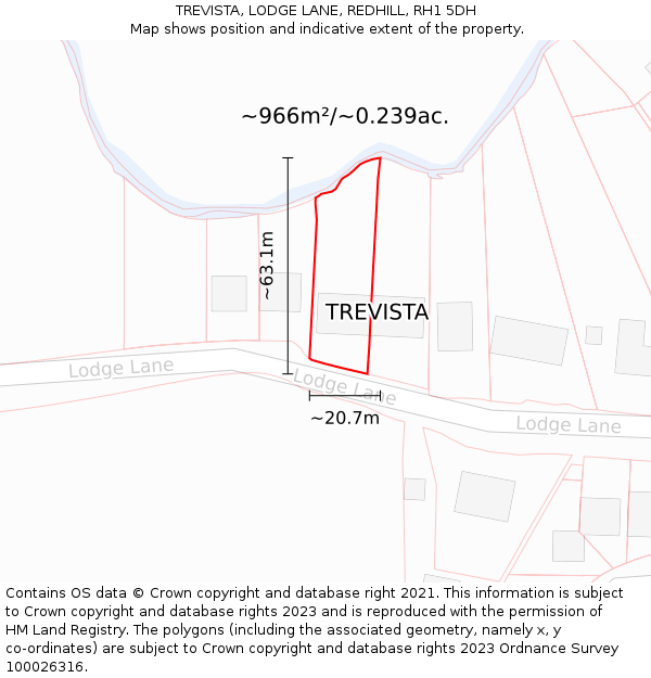 TREVISTA, LODGE LANE, REDHILL, RH1 5DH: Plot and title map