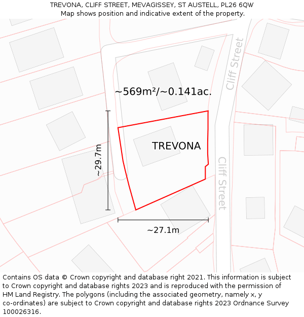 TREVONA, CLIFF STREET, MEVAGISSEY, ST AUSTELL, PL26 6QW: Plot and title map