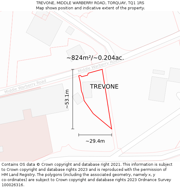 TREVONE, MIDDLE WARBERRY ROAD, TORQUAY, TQ1 1RS: Plot and title map