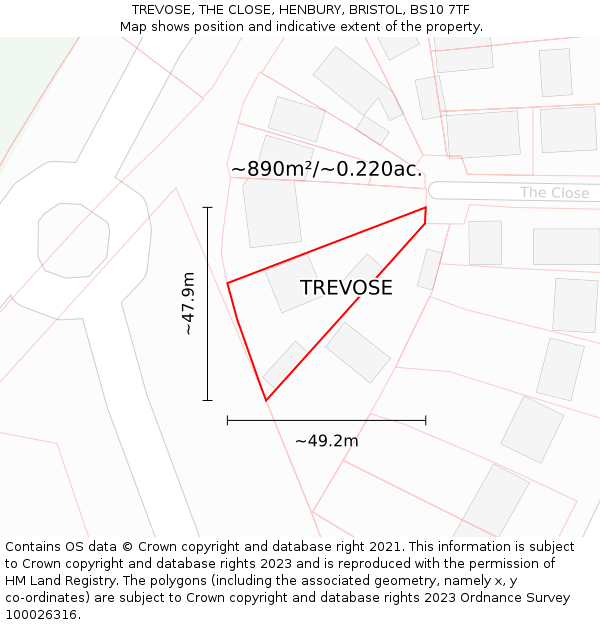 TREVOSE, THE CLOSE, HENBURY, BRISTOL, BS10 7TF: Plot and title map