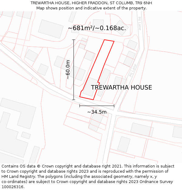 TREWARTHA HOUSE, HIGHER FRADDON, ST COLUMB, TR9 6NH: Plot and title map