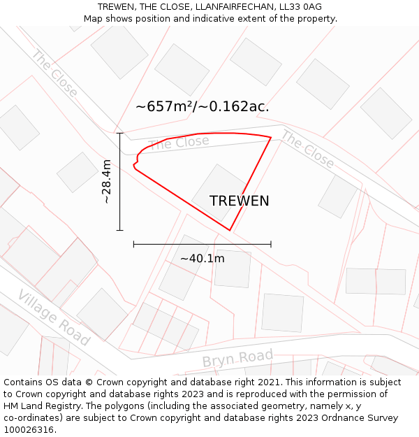 TREWEN, THE CLOSE, LLANFAIRFECHAN, LL33 0AG: Plot and title map