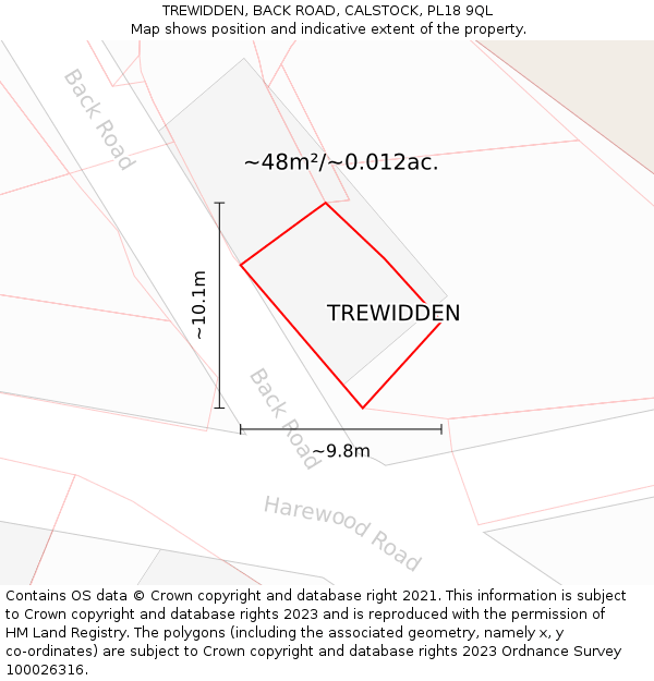 TREWIDDEN, BACK ROAD, CALSTOCK, PL18 9QL: Plot and title map