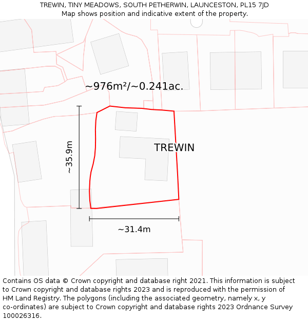 TREWIN, TINY MEADOWS, SOUTH PETHERWIN, LAUNCESTON, PL15 7JD: Plot and title map