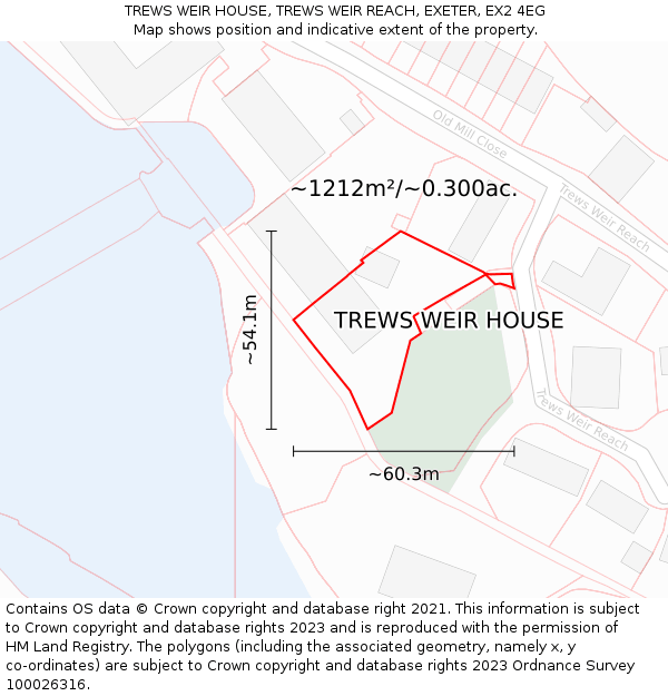 TREWS WEIR HOUSE, TREWS WEIR REACH, EXETER, EX2 4EG: Plot and title map