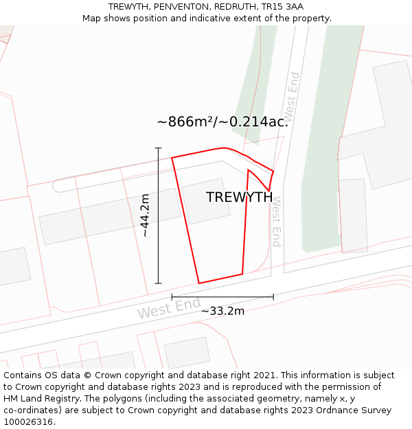 TREWYTH, PENVENTON, REDRUTH, TR15 3AA: Plot and title map