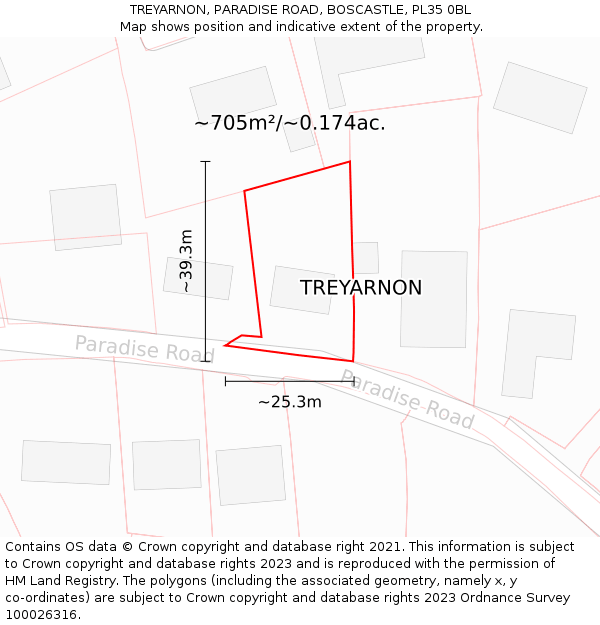 TREYARNON, PARADISE ROAD, BOSCASTLE, PL35 0BL: Plot and title map