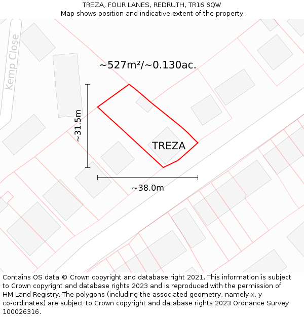 TREZA, FOUR LANES, REDRUTH, TR16 6QW: Plot and title map