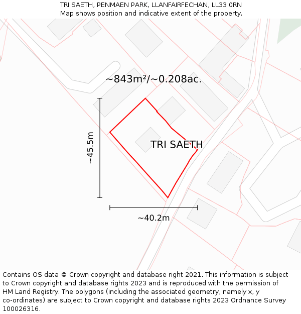 TRI SAETH, PENMAEN PARK, LLANFAIRFECHAN, LL33 0RN: Plot and title map