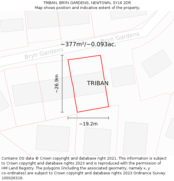 TRIBAN, BRYN GARDENS, NEWTOWN, SY16 2DR: Plot and title map