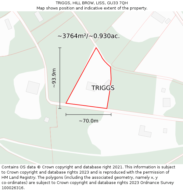 TRIGGS, HILL BROW, LISS, GU33 7QH: Plot and title map