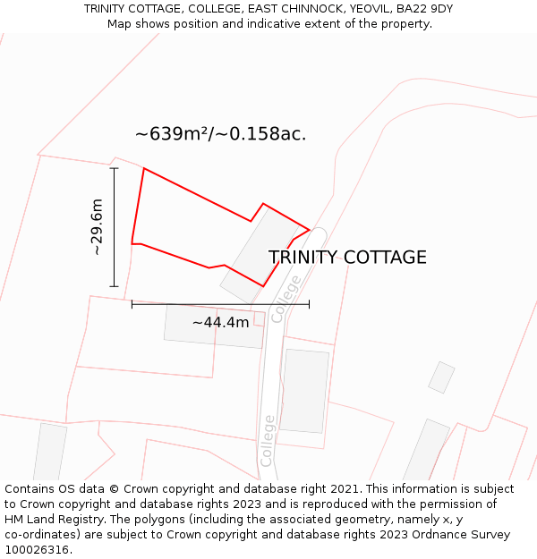 TRINITY COTTAGE, COLLEGE, EAST CHINNOCK, YEOVIL, BA22 9DY: Plot and title map