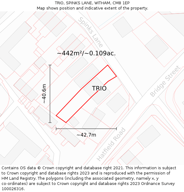 TRIO, SPINKS LANE, WITHAM, CM8 1EP: Plot and title map