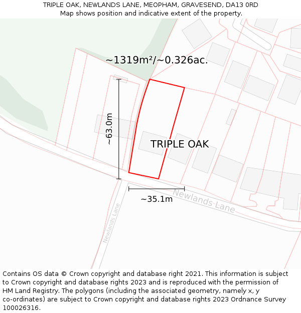 TRIPLE OAK, NEWLANDS LANE, MEOPHAM, GRAVESEND, DA13 0RD: Plot and title map