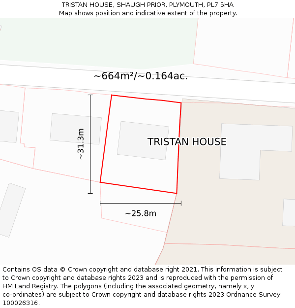 TRISTAN HOUSE, SHAUGH PRIOR, PLYMOUTH, PL7 5HA: Plot and title map