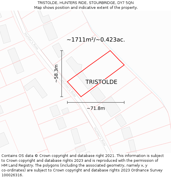 TRISTOLDE, HUNTERS RIDE, STOURBRIDGE, DY7 5QN: Plot and title map