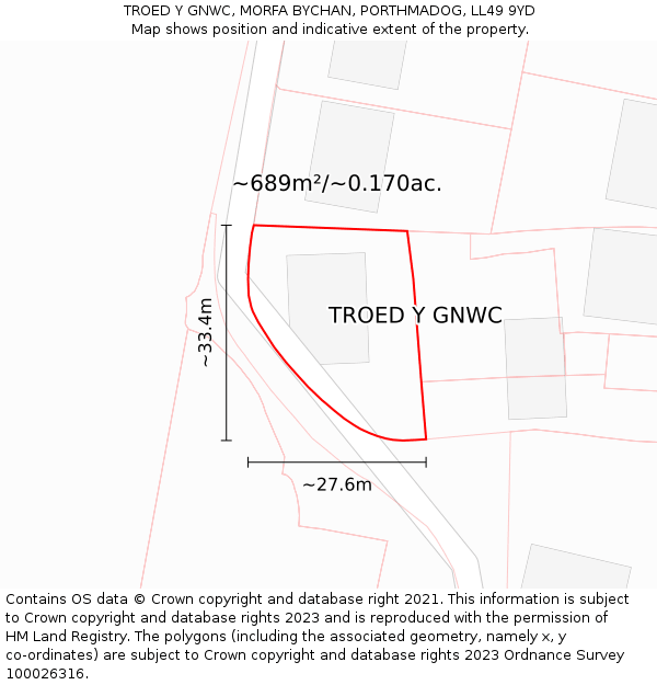 TROED Y GNWC, MORFA BYCHAN, PORTHMADOG, LL49 9YD: Plot and title map