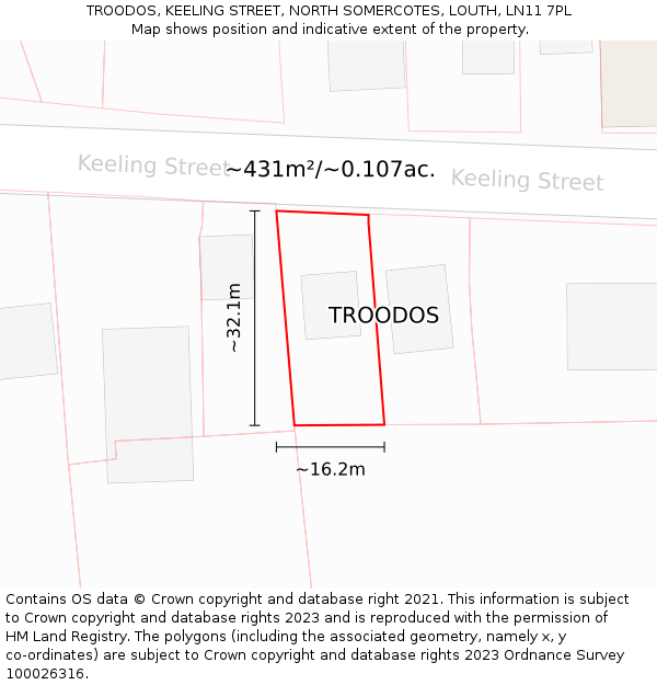 TROODOS, KEELING STREET, NORTH SOMERCOTES, LOUTH, LN11 7PL: Plot and title map