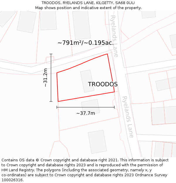 TROODOS, RYELANDS LANE, KILGETTY, SA68 0UU: Plot and title map