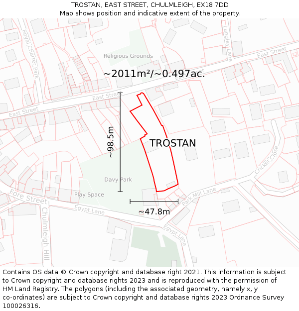 TROSTAN, EAST STREET, CHULMLEIGH, EX18 7DD: Plot and title map