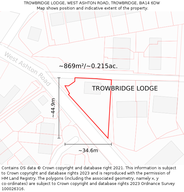 TROWBRIDGE LODGE, WEST ASHTON ROAD, TROWBRIDGE, BA14 6DW: Plot and title map