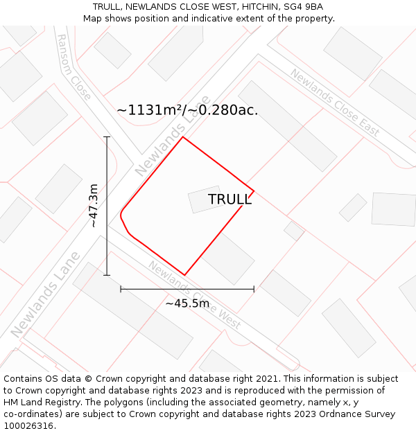 TRULL, NEWLANDS CLOSE WEST, HITCHIN, SG4 9BA: Plot and title map