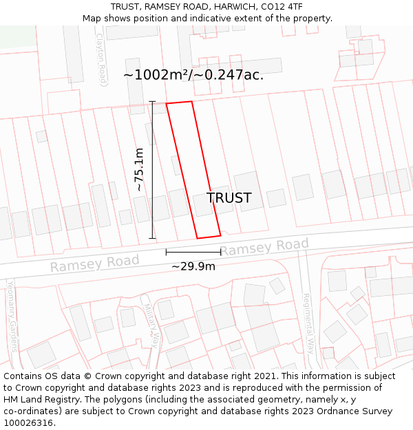 TRUST, RAMSEY ROAD, HARWICH, CO12 4TF: Plot and title map