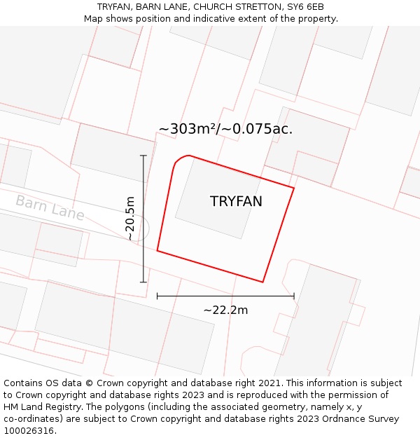 TRYFAN, BARN LANE, CHURCH STRETTON, SY6 6EB: Plot and title map