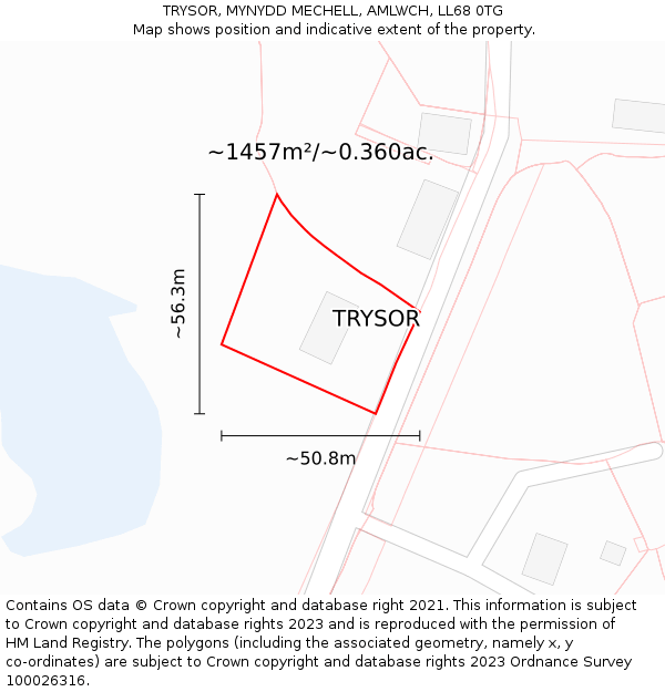 TRYSOR, MYNYDD MECHELL, AMLWCH, LL68 0TG: Plot and title map