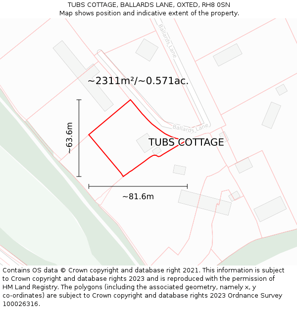 TUBS COTTAGE, BALLARDS LANE, OXTED, RH8 0SN: Plot and title map