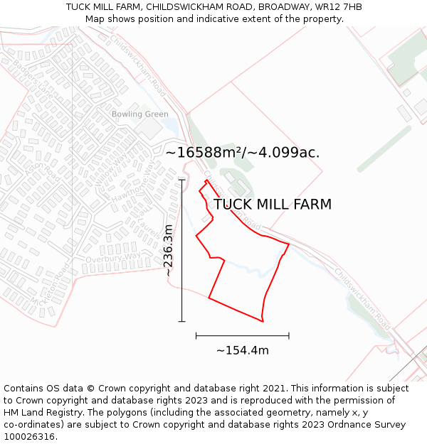 TUCK MILL FARM, CHILDSWICKHAM ROAD, BROADWAY, WR12 7HB: Plot and title map