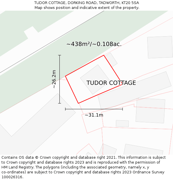 TUDOR COTTAGE, DORKING ROAD, TADWORTH, KT20 5SA: Plot and title map