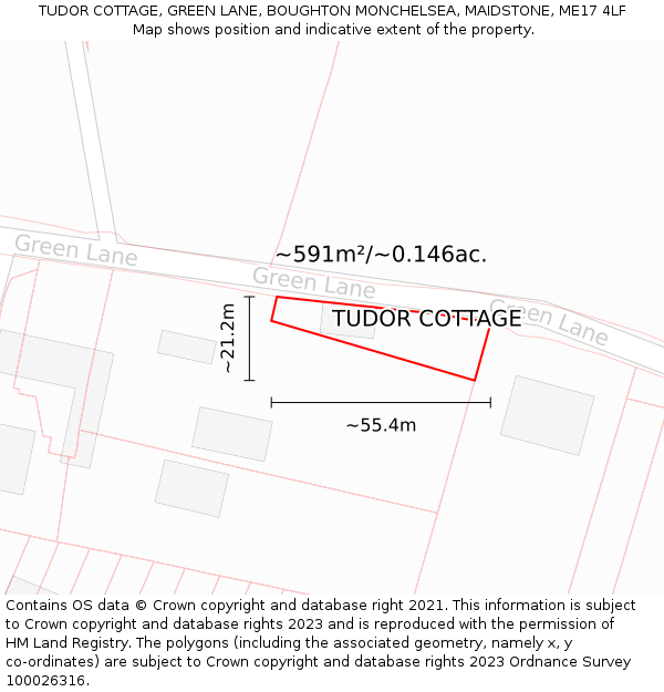 TUDOR COTTAGE, GREEN LANE, BOUGHTON MONCHELSEA, MAIDSTONE, ME17 4LF: Plot and title map