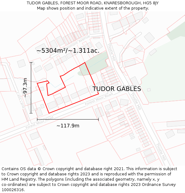 TUDOR GABLES, FOREST MOOR ROAD, KNARESBOROUGH, HG5 8JY: Plot and title map