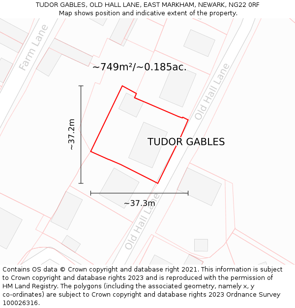 TUDOR GABLES, OLD HALL LANE, EAST MARKHAM, NEWARK, NG22 0RF: Plot and title map