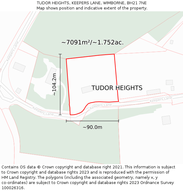 TUDOR HEIGHTS, KEEPERS LANE, WIMBORNE, BH21 7NE: Plot and title map